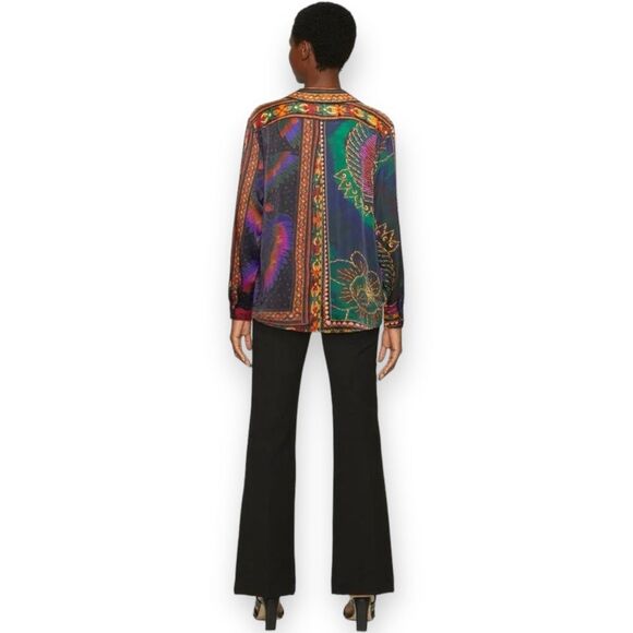 Farm Rio Mixed Scarves Button-Up Shirt NWT With Crop Alteration Size X-Small - Picture 7 of 9